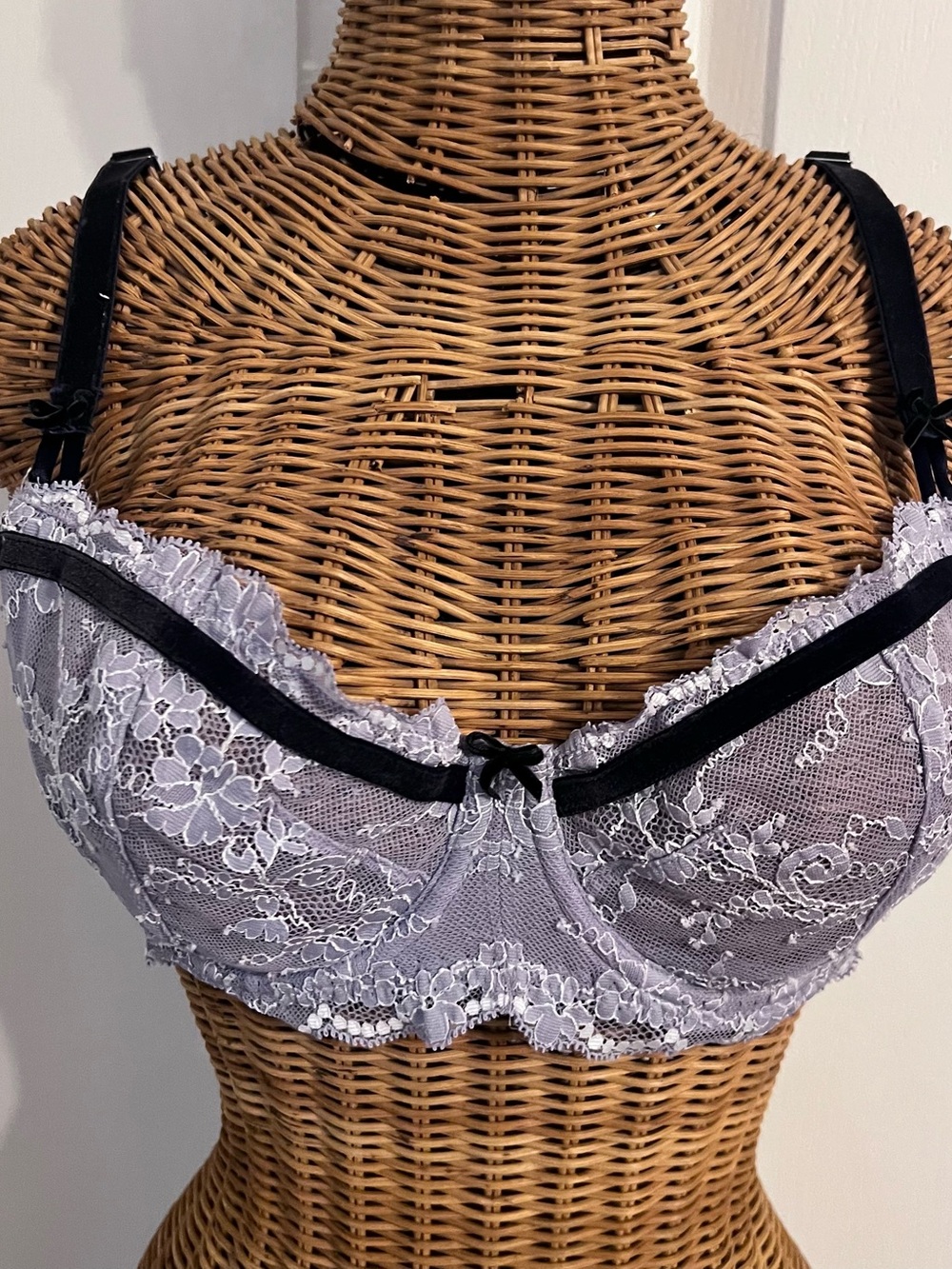 Victoria's Secret Lavender Lace Balconette Bra with Black Trim